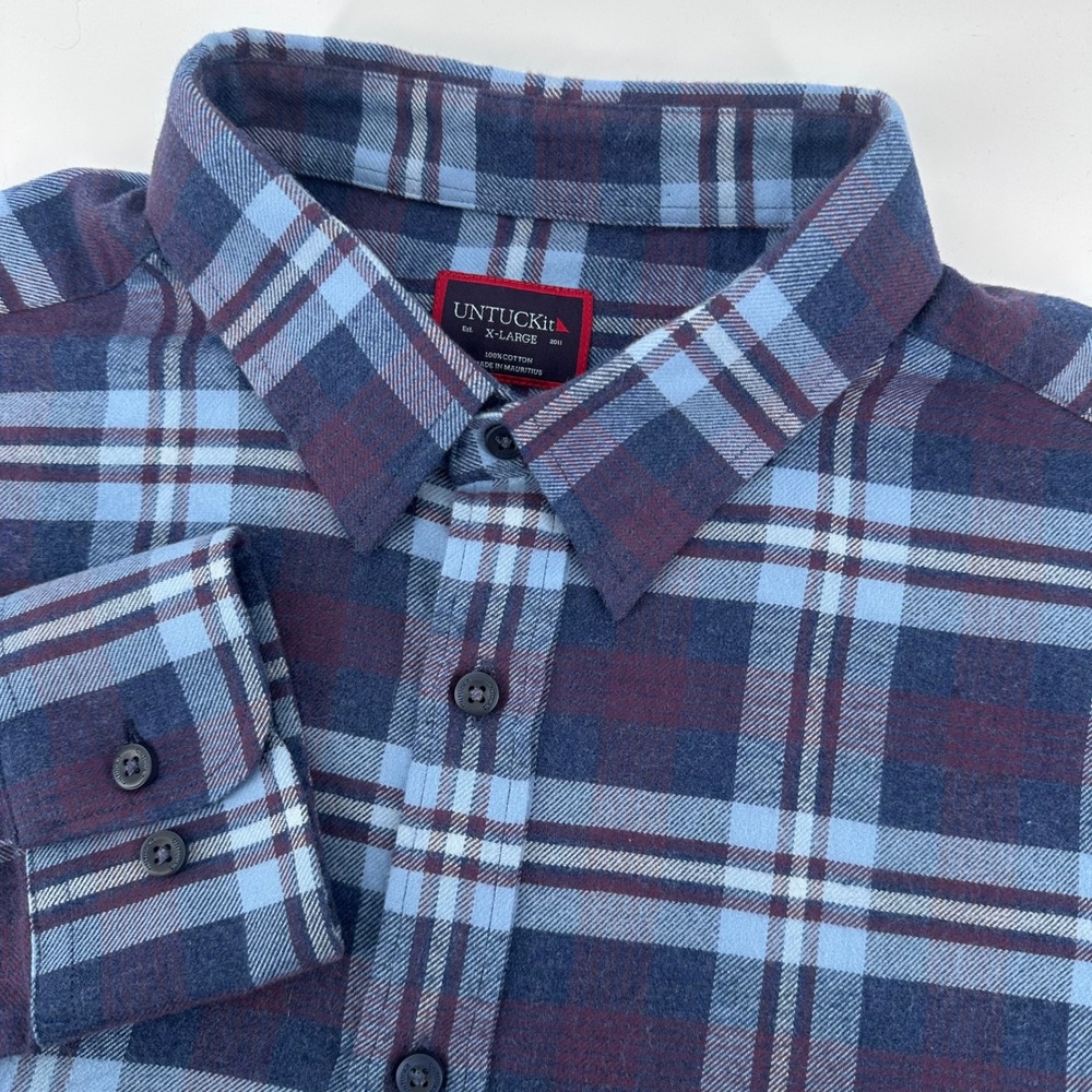 UNTUCKit Barrington Flannel Shirt Mens XL Blue Plaid Button Down 35749